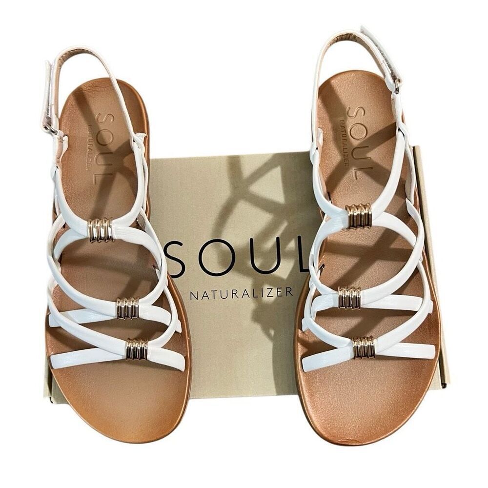 NIB SOUL Naturalizer Women's White Sierra Gladiator Strappy Flat Sandals Size 9 - Picture 8 of 11